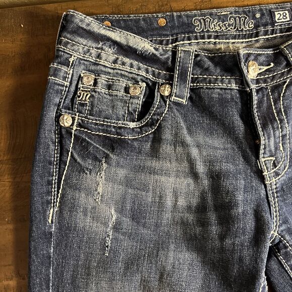 MISS ME WOMENS JEANS SZ 28 MID RISE BOOTCUT JP5727B5 LOVE PEACE DISTRESSED - Picture 5 of 10